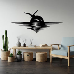 Sunset Seagull Metal Wall Decor