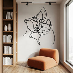 Minimalist Woman and cat Metal Wall Decor