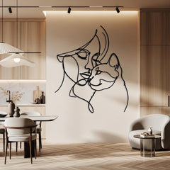 Minimalist Woman and cat Metal Wall Decor