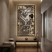 Geisha with dragon metal wall art
