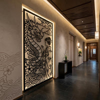 Geisha with dragon metal wall art