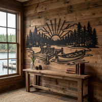 Lake Sunset Dock Canoe Decor