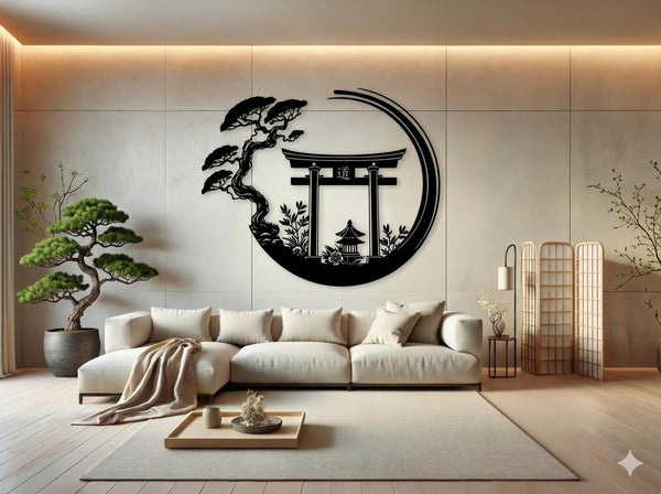 Enso Circle with Torii Gate Metal Wall Decor