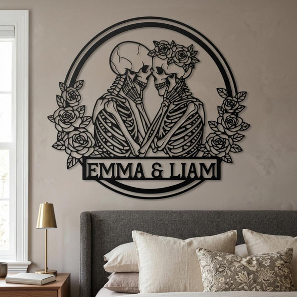 personalized skeleton couple wall art