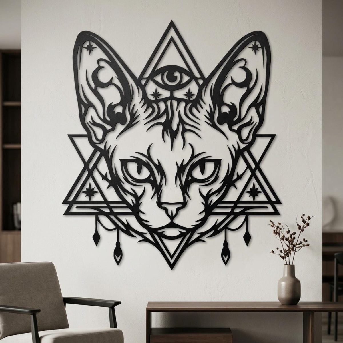 mystical cat metal wall decor