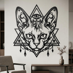 mystical cat metal wall decor