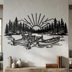 Lake Sunset Dock Canoe Decor