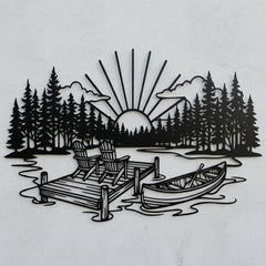 Lake Sunset Dock Canoe Decor