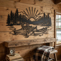 Lake Sunset Dock Canoe Decor