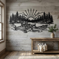 Lake Sunset Dock Canoe Decor