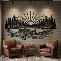 Lake Sunset Dock Canoe Decor