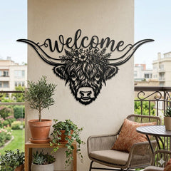 Highland Cow Metal Welcome Sign
