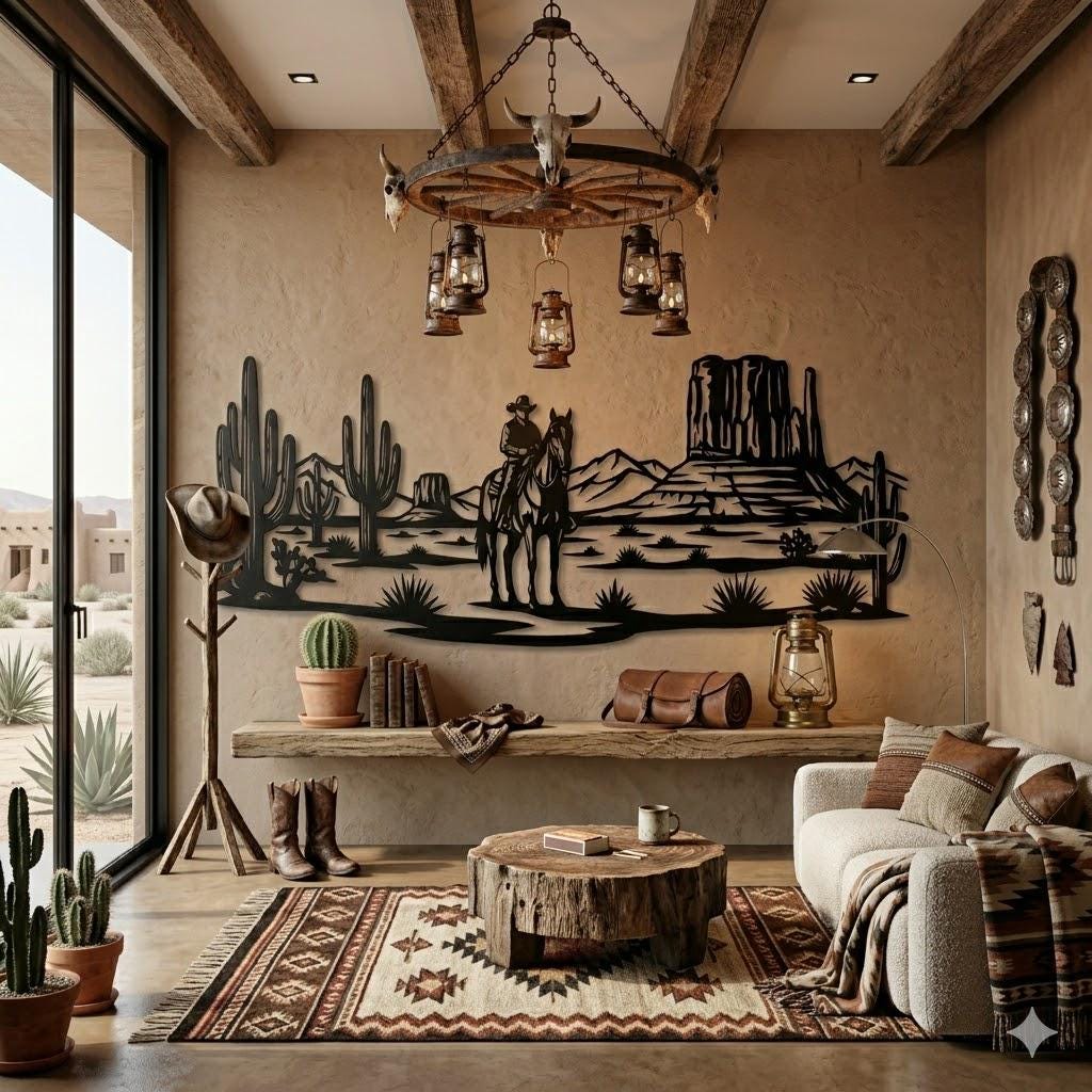 Western Cowboy Desert Metal Wall Art