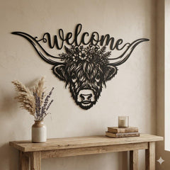 Highland Cow Metal Welcome Sign