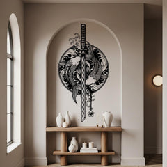 Koi fish with Sword Metal Wall Art