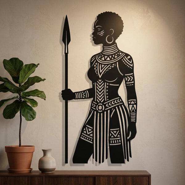 African Woman Spear Metal Wall Decor