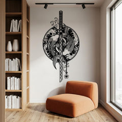 Koi fish with Sword Metal Wall Art