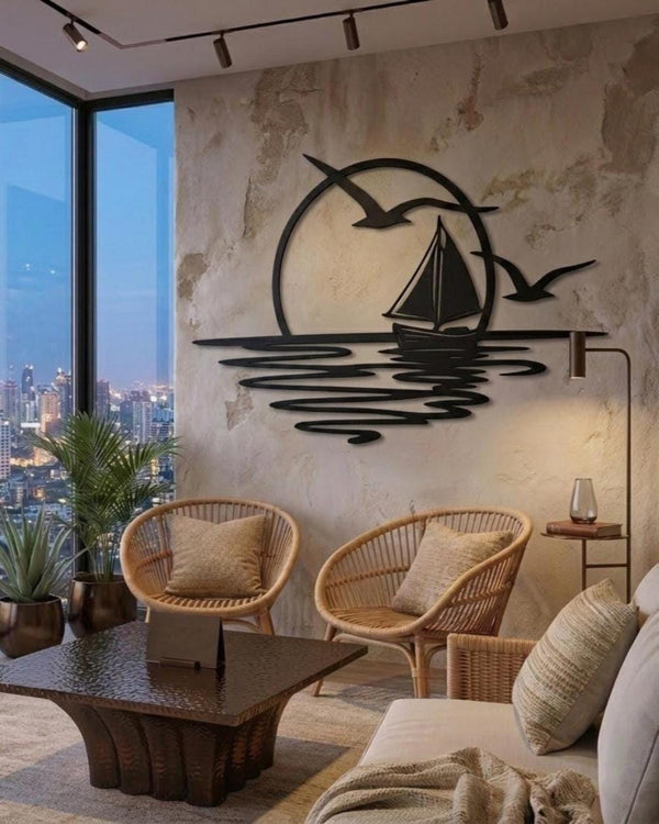 Sailboat Metal Wall Art: Ocean Sunset Coastal Decor