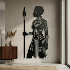 African Woman Spear Metal Wall Decor