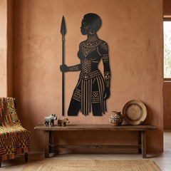 African Woman Spear Metal Wall Decor