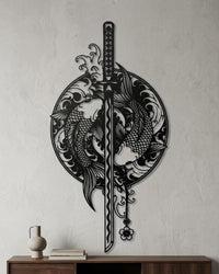 Koi fish with Sword Metal Wall Art