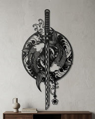 Koi fish with Sword Metal Wall Art