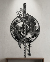 Koi fish with Sword Metal Wall Art