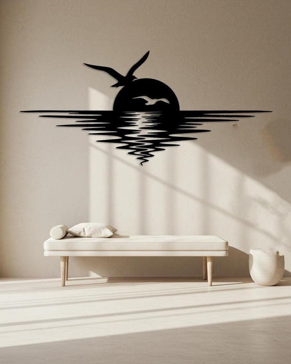 Sunset Seagull Metal Wall Decor