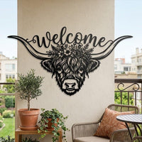 Highland Cow Metal Welcome Sign