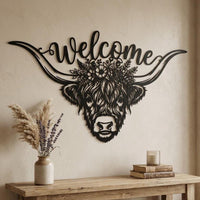 Highland Cow Metal Welcome Sign