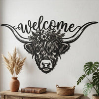 Highland Cow Metal Welcome Sign