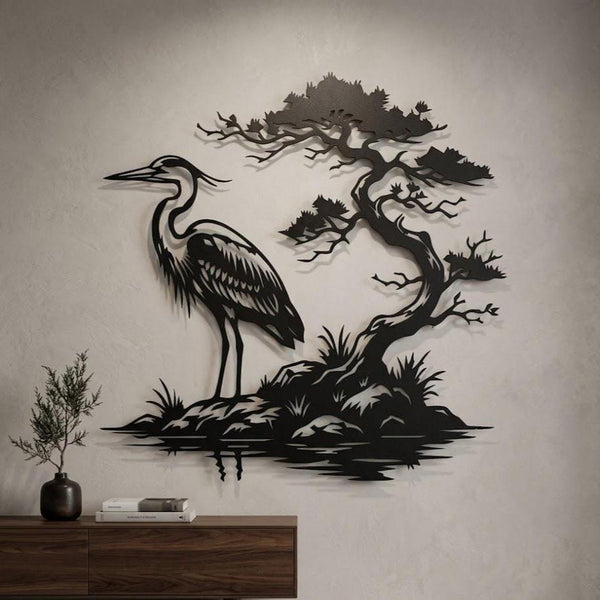 Zen Heron Metal Wall Art
