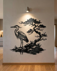 Zen Heron Metal Wall Art