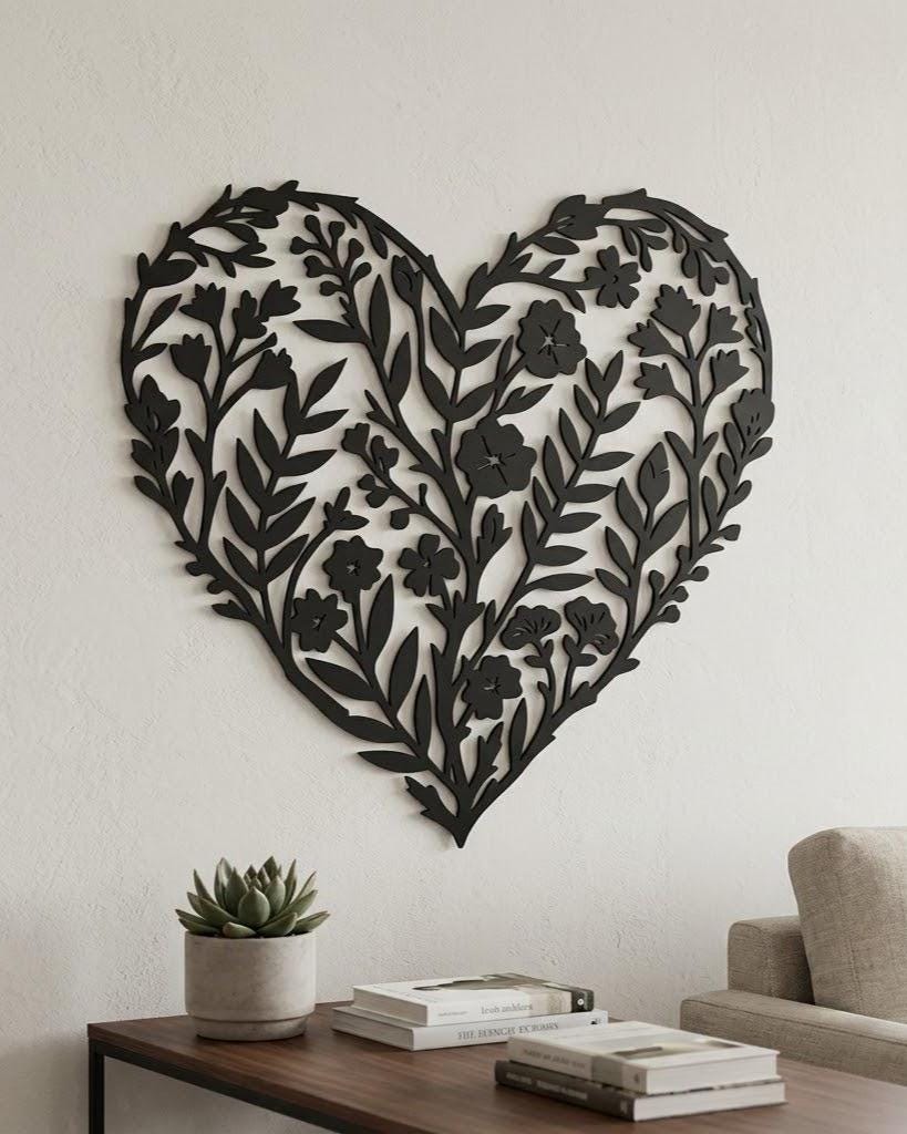 Floral Heart Metal Wall Art