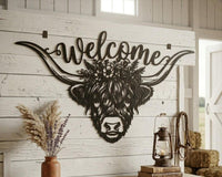 Highland Cow Metal Welcome Sign