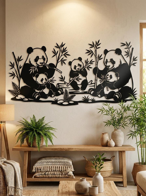Panda Family Metal Wall Art