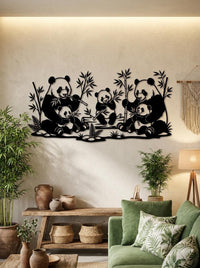 Panda Family Metal Wall Art