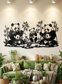 Panda Family Metal Wall Art