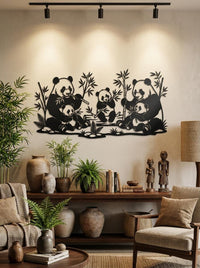 Panda Family Metal Wall Art