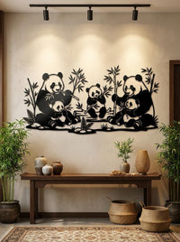 Panda Family Metal Wall Art