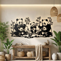 Panda Family Metal Wall Art