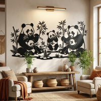 Panda Family Metal Wall Art