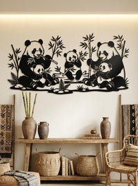 Panda Family Metal Wall Art