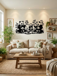 Panda Family Metal Wall Art