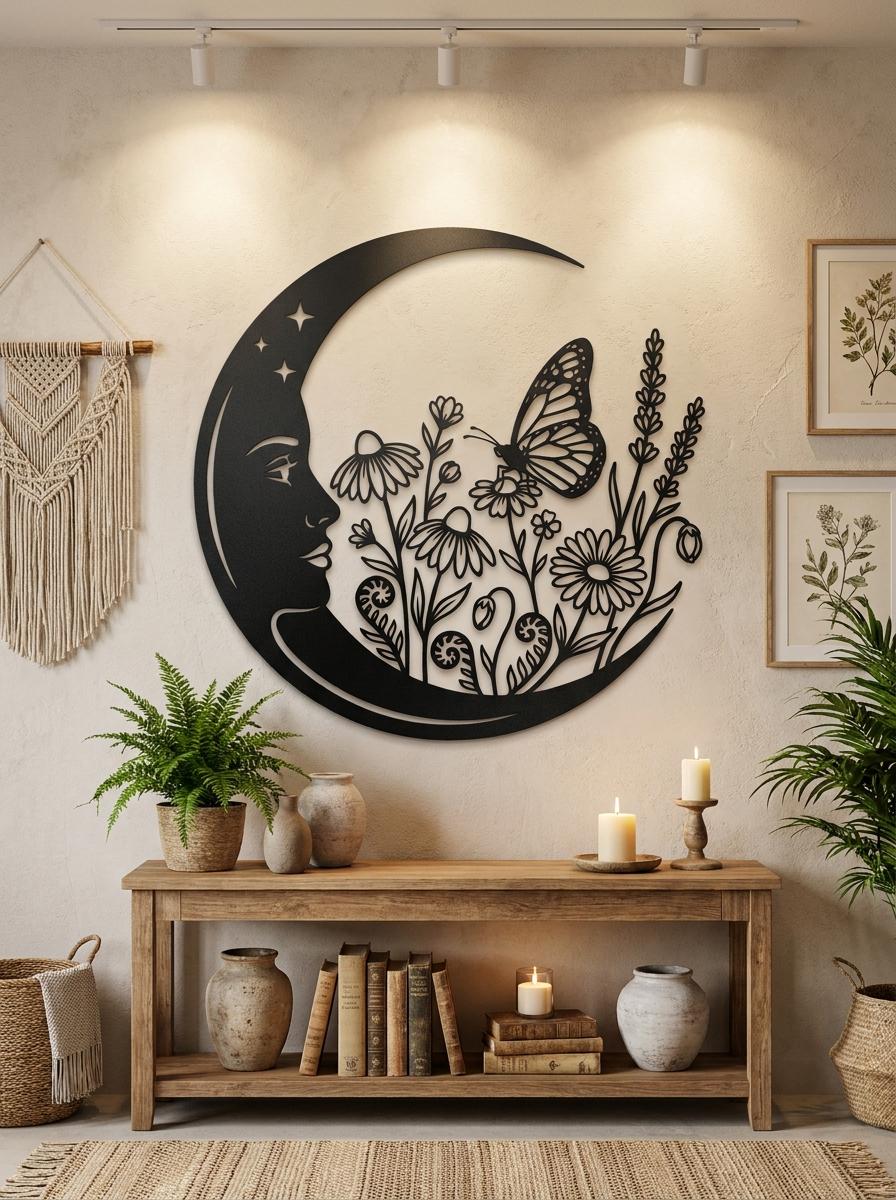 Butterfly Moon Metal Wall Art